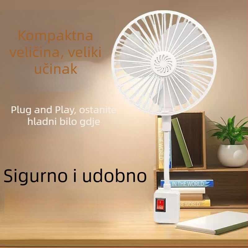 Unaprijeđeni kompaktni ventilator s zaštitnom mrežicom, 360° okret, za spavaću sobu kod kuće, integrirani utikač s tri pin priključkom, prijenosan