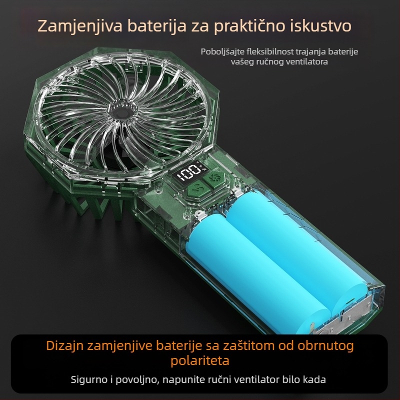 Prijenosni ručni ventilator za vanjsku upotrebu s motorom bez četkica, digitalnim zaslonom i snažnim protokom zraka