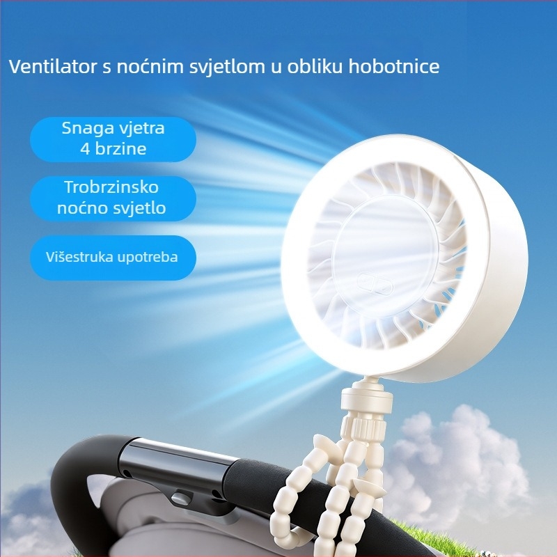Novi stolni ventilator s USB-om, podesivi kut, ventilator u obliku hobotnice s noćnim svjetlom, prenosni