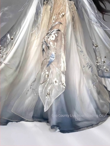 Ženski Hanfu u Wei Jin stilu s masivnom izvezenom ornamentom, Jin inspiriran, eteričan izgled za proljeće i ljeto, komplet haljina