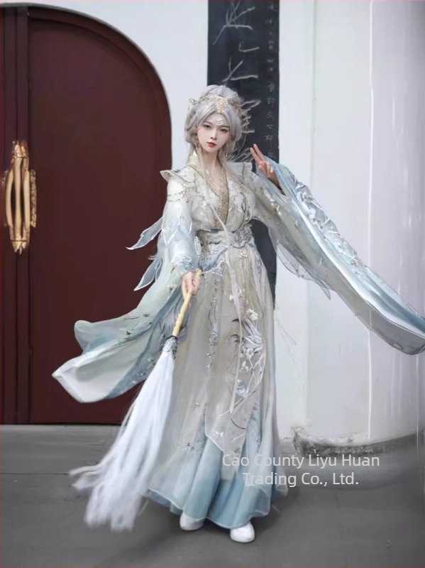 Ženski Hanfu u Wei Jin stilu s masivnom izvezenom ornamentom, Jin inspiriran, eteričan izgled za proljeće i ljeto, komplet haljina