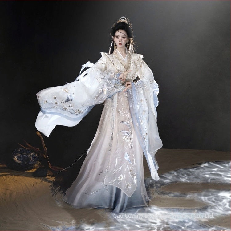 Ženski Hanfu u Wei Jin stilu s masivnom izvezenom ornamentom, Jin inspiriran, eteričan izgled za proljeće i ljeto, komplet haljina