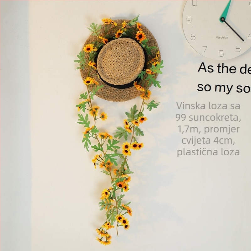 Simulirana loza sa suncokretima – plastična dekorativna biljka za dom, za zidno kačenje