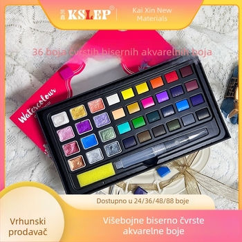 Perlaste akvarelne boje, set od 36 boja, fluorescirajuće, za početnike, miješanje boja, ne blijedi