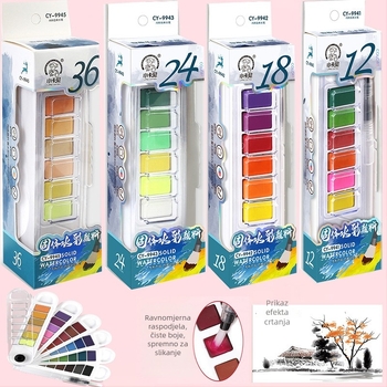 Set akvarela za početnike, čvrsti blokovi u obliku ventilatora, 12–36 boja