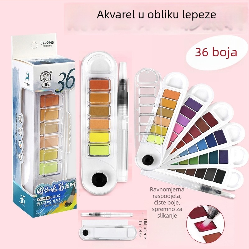 Set akvarela za početnike, čvrsti blokovi u obliku ventilatora, 12–36 boja