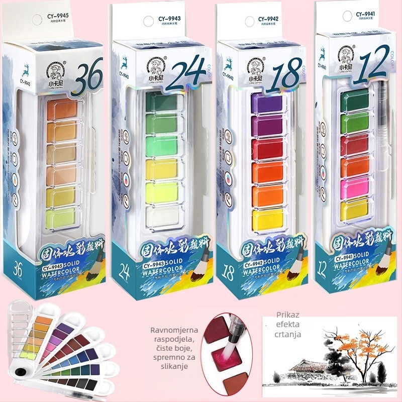 Set akvarela za početnike, čvrsti blokovi u obliku ventilatora, 12–36 boja