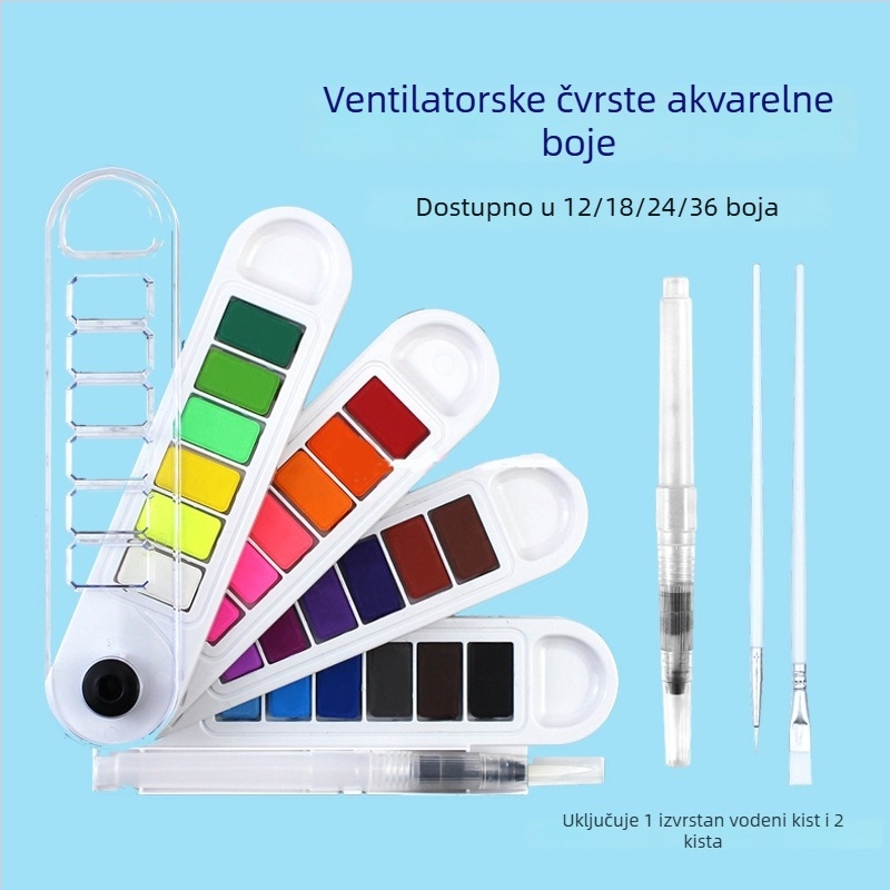 Set tvrdih akvarel boja u obliku fan-a, 36 boja, za početnike