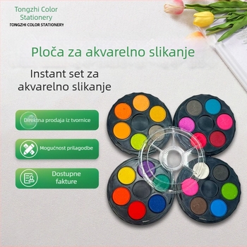 Set od 24 boja diskih akvarel boja u diskovima, češkog stila, kompaktni prijenosni set za akvarel