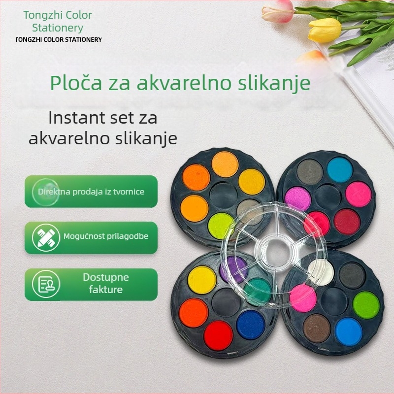 Set od 24 boja diskih akvarel boja u diskovima, češkog stila, kompaktni prijenosni set za akvarel