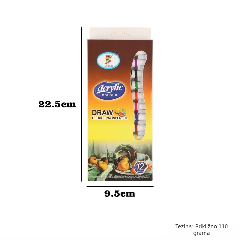 Dječji akrilni set boja, 12 boja, 9 ml po boji, DIY crtanje, u kutiji s aluminijsko-plastičnim cijevima