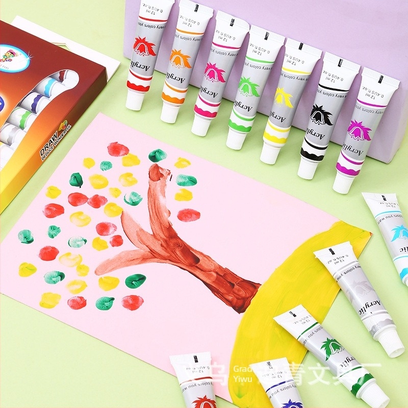 Dječji akrilni set boja, 12 boja, 9 ml po boji, DIY crtanje, u kutiji s aluminijsko-plastičnim cijevima