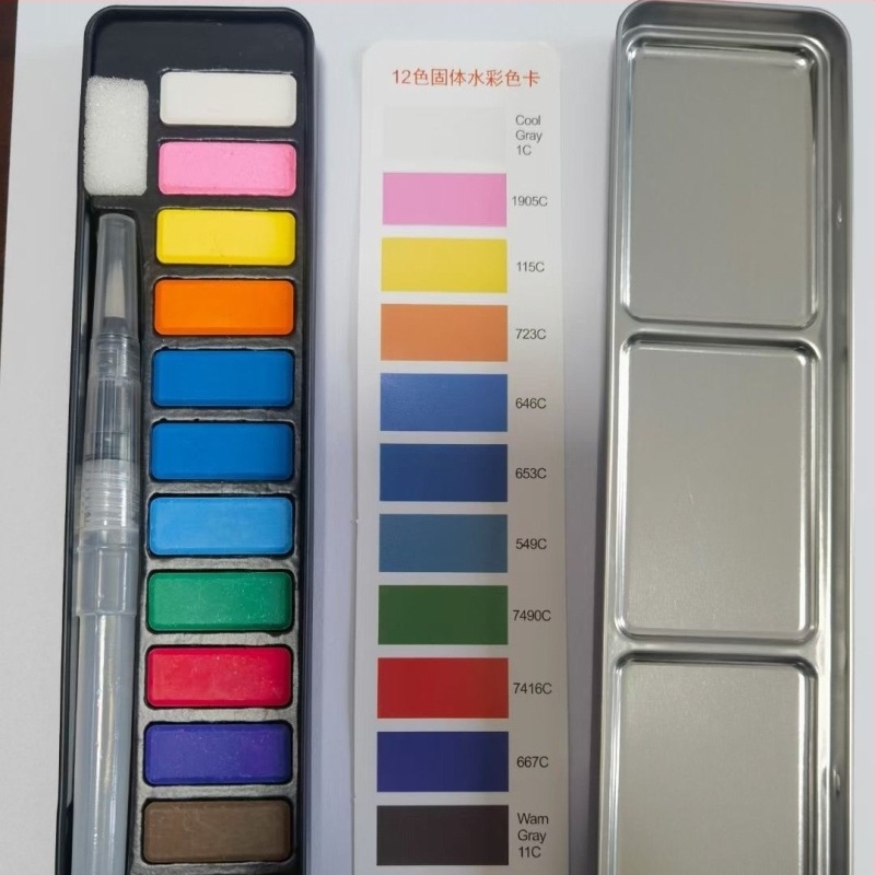 Gouache boja u metalnoj kutiji, čvrsta akvarel boja u obliku kocke, 12/18/24 boja, za djecu