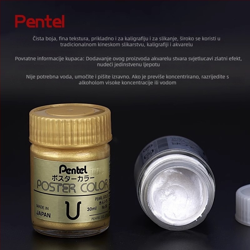 Paitong zlatni pigment i srebrni prah za gouache, boca 30 ml