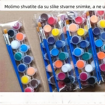 Set od 12 boja: akrilne i akvarelne boje za dječje slikanje prstima i bojanje gipssane lutke, perivo, sigurno.