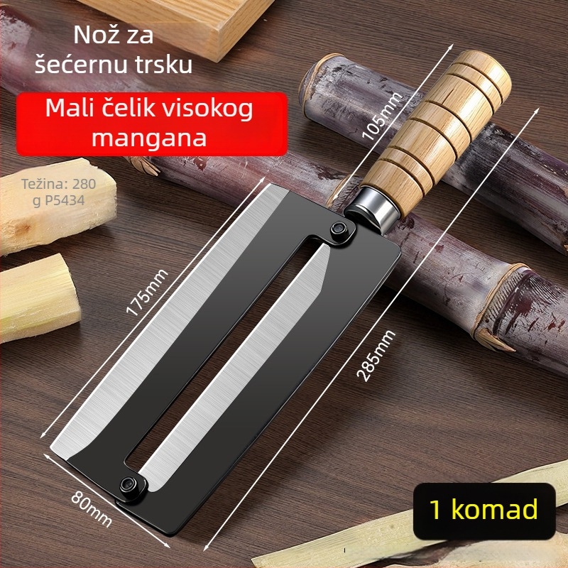 Višenamjenski nož za šećernu trsticu od manganskog čelika, debela oštrica, velika protivklizna drvena drška, dvostrani za ljuštenje i rezanje šećerne trstike