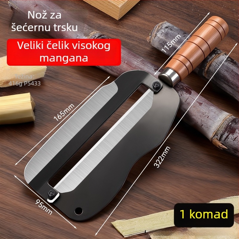 Višenamjenski nož za šećernu trsticu od manganskog čelika, debela oštrica, velika protivklizna drvena drška, dvostrani za ljuštenje i rezanje šećerne trstike
