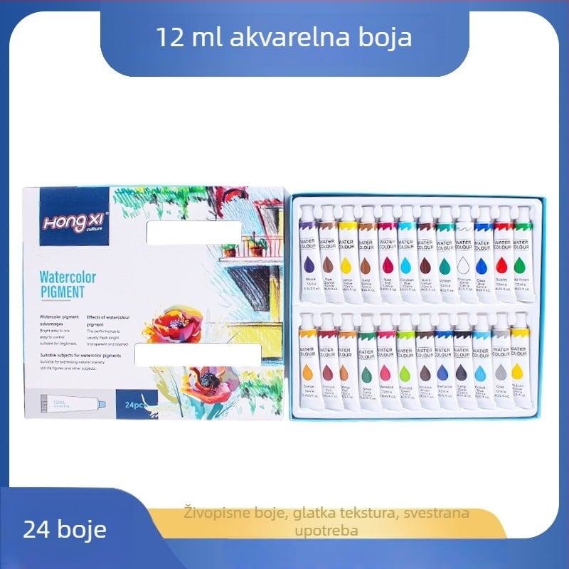 Set akvarela od 24 boje u aluminijskim cijevima, 12 ml svake, za učenike umjetnosti
