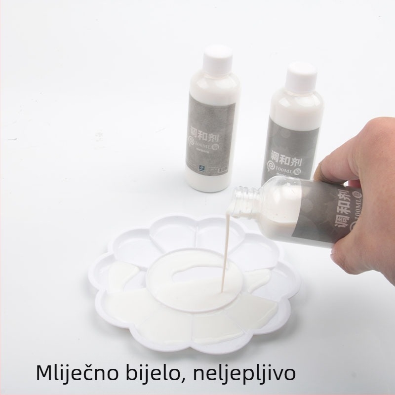 Medij za akrilno slikanje: tekućina za miješanje, mliječna emulzija, posvjetljivač, prozirni zaštitni lak i matni temelj