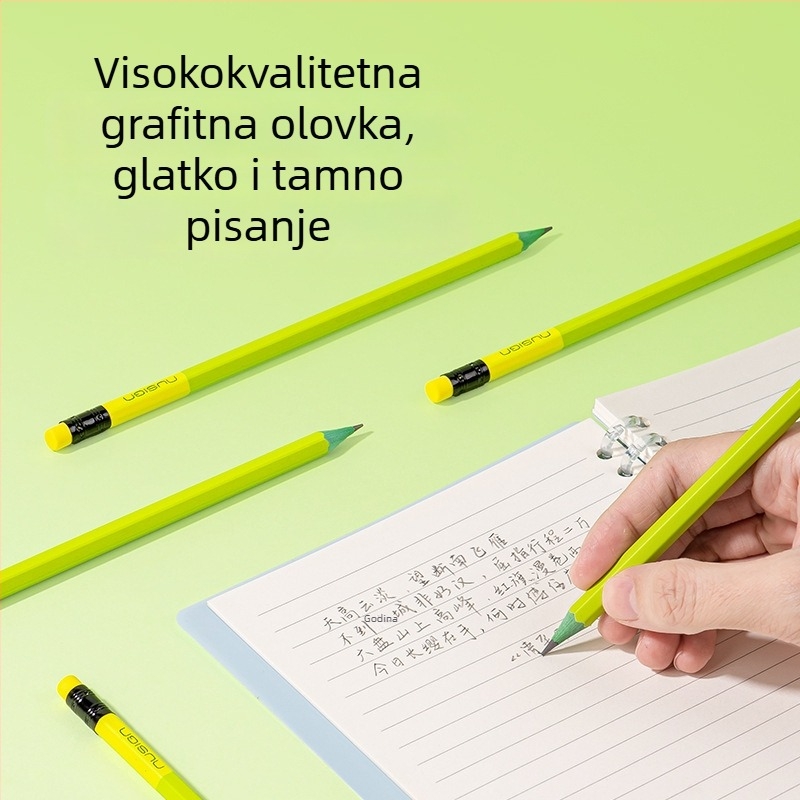 Deli NS796-HB Zeleni grafitni olovka s gumom na kraju, šestostruki drveni kućište, za ispite, skice i grafite