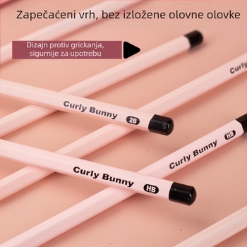 Curly Bunny Ružičasta olovka za prvi razred, šesterokutno tijelo HB, otporna na lomljenje, 2B olovka