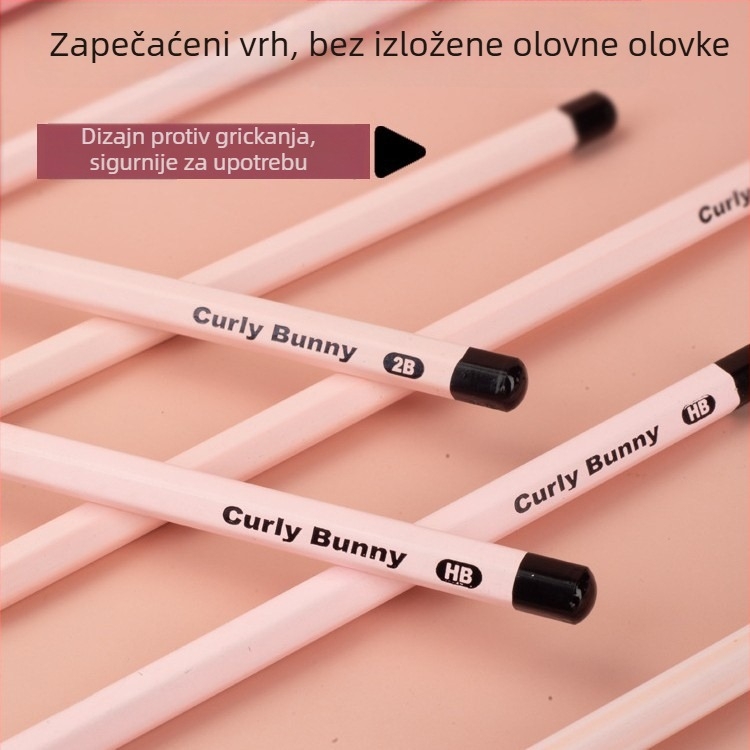 Curly Bunny Ružičasta olovka za prvi razred, šesterokutno tijelo HB, otporna na lomljenje, 2B olovka