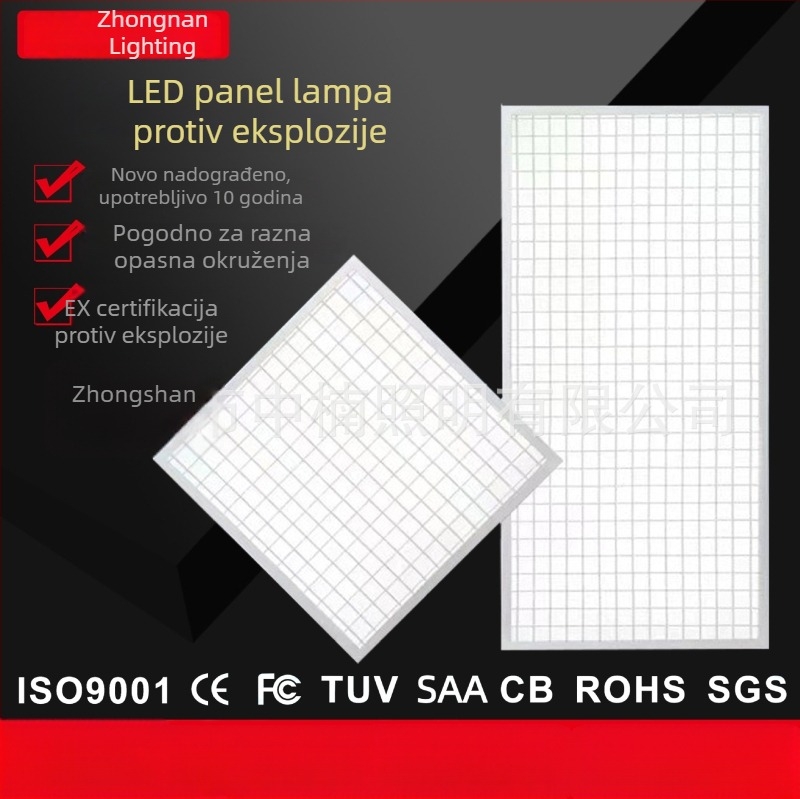 LED eksplozijski otporan panel svjetlo, 60×60 cm, ugrađeni strop, aluminijsko kućište, 6500K, vijek trajanja 50.000 sati, za skladišta i industrijske objekte