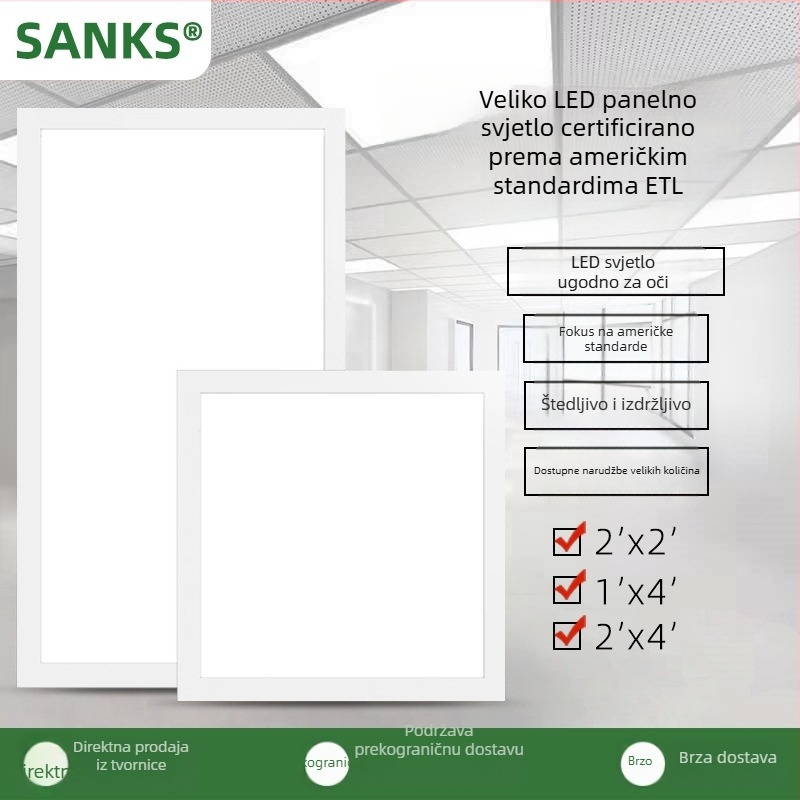 Three Pines LED panel svjetlo za ugrađeni strop, veličine 2x2 ft, 1x4 ft, 2x4 ft, 5000 lm, 20-50 W, CRI 80, 110-120 V