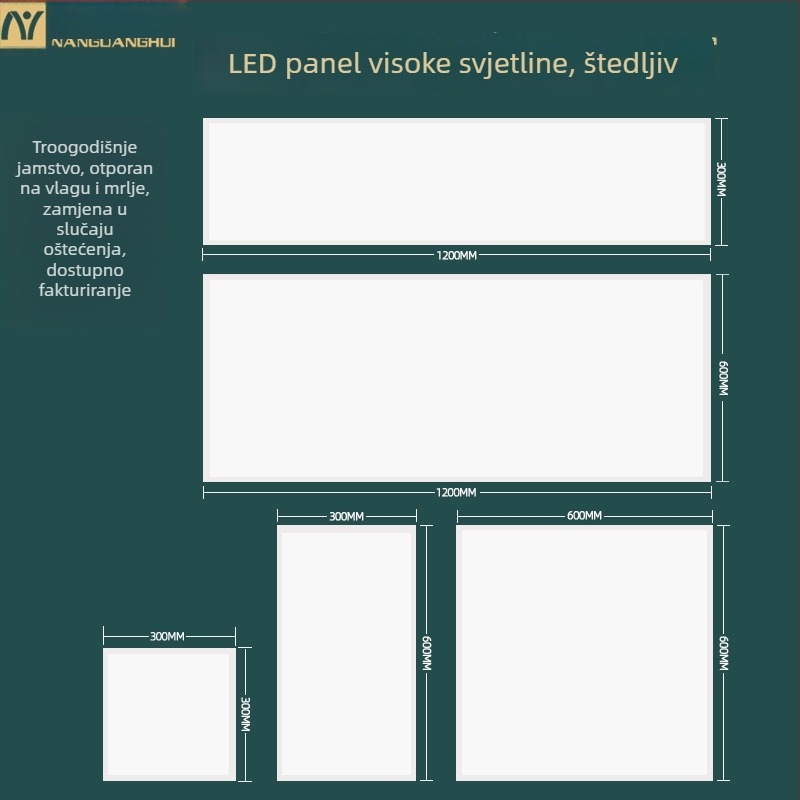 Ugrađeni LED ravni panel svjetla s izravnim osvjetljenjem, stropni panel za uredsko osvjetljenje, zaštita očiju, dimenzije 600×600 mm i 300×1200 mm