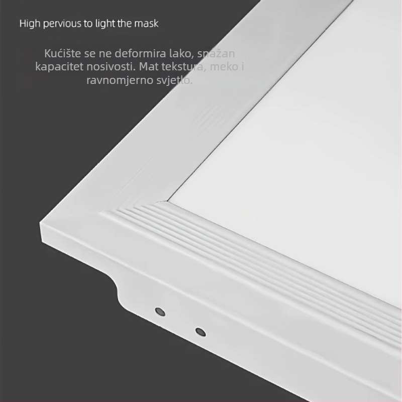 Integrirani stropni LED panel 600x600, neutralna i topla svjetlost, tri nijanse temperature svjetla, ploča od gips ploče i mineralne vune, aluminijski okvir.