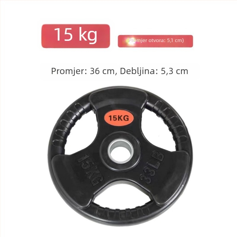 5 kg gumiranih olimpijskih pločica za šipku s tri rupice i ručnim zahvatom