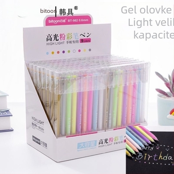 Bai Tong 982 Gel-markeri s pastelno fluorescirajućim bojama, 9 boja, za crni karton i konture dnevnika