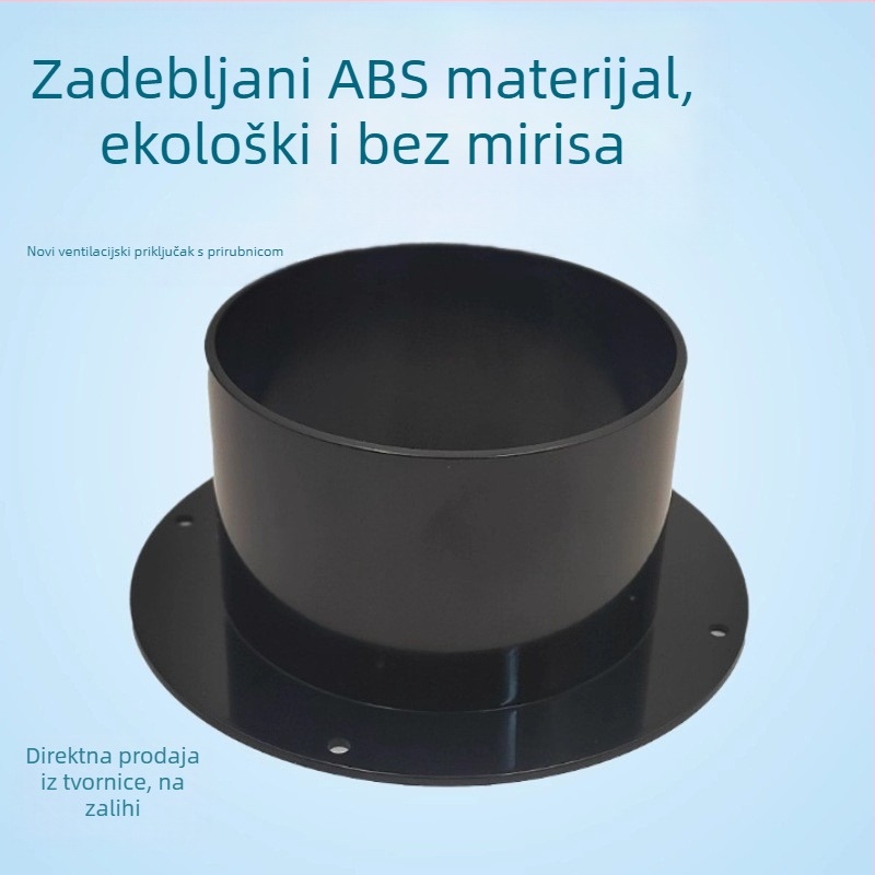 ABS konektor za izlaz zraka s kružnim dnom Ø100 za sustav svježeg zraka, napa i izlaz klima uređaja, prirubnički ventilacijski spoj