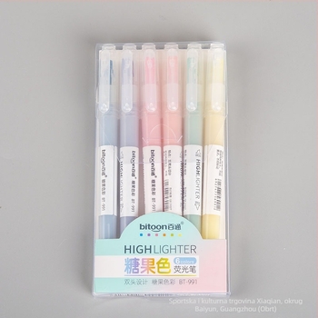 Baitong 991 dvostrani highlighter, 6 pastelnih boja, za bilješke i podcrtavanje