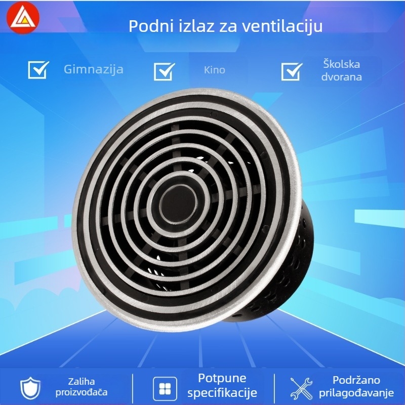 Kružni podni difuzor zraka od legure aluminija, pogodan za dvorane i kina, s nosivim rotirajućim protokom zraka