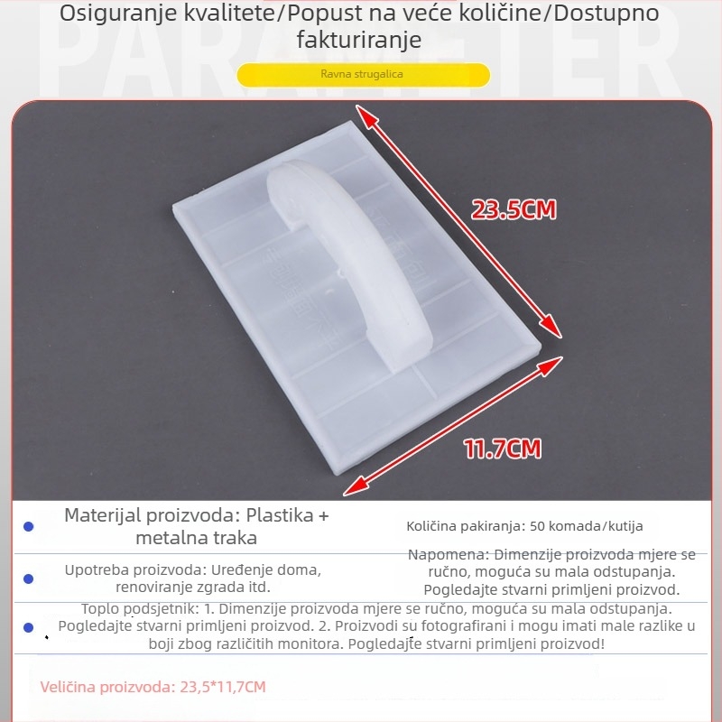 Ručni planer s plastičnom drškom za završnu obradu zidova i poravnavanje kutova; zupčasti planer