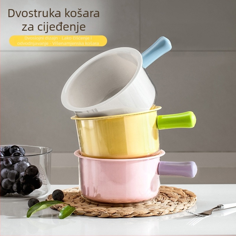 Dvostruki kuhinjski odvodni koš za pranje povrća i voća, moderan dizajn, višestruka funkcija