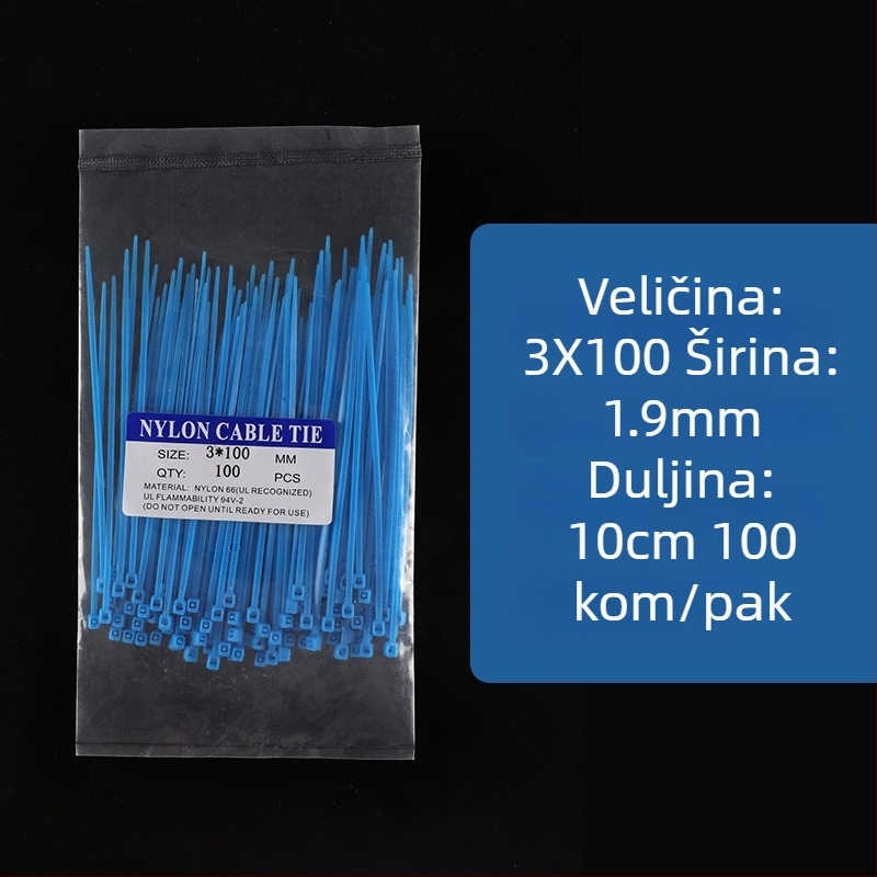 Plave najlonske stezaljke za kablove, različite veličine, 100 komada