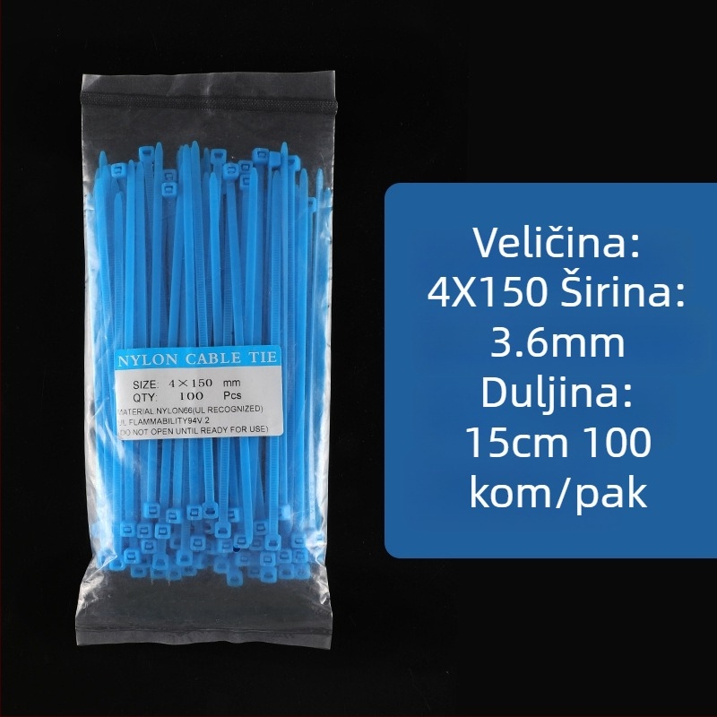 Plave najlonske stezaljke za kablove, različite veličine, 100 komada