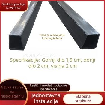 Vodootporan skup linija za odjeljivanje krova: PVC trapezna traka, središnji dijeljni profil, betonski dijeljitelj i brtvna traka širine 2 cm.