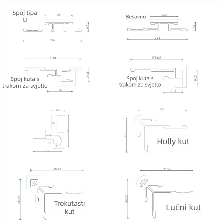 Integrirani zidni panel s metalnim dekorativnim trakom, I-obliku rub, zaobljeni kut, Yin–Yang kut, Begonija karbon kristalna ploča