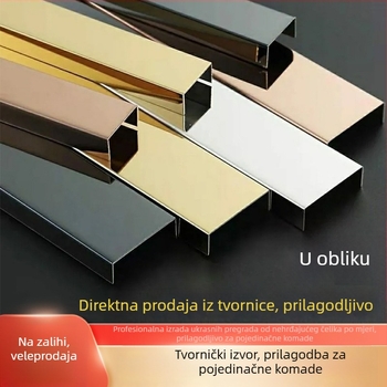 Nerđajući čelik - U-oblikovani žlijeb zatvarački trak za pozadinsku zidnu dekorativnu traku, rub stropa, L-oblik zaštitni kut, zakrivljen