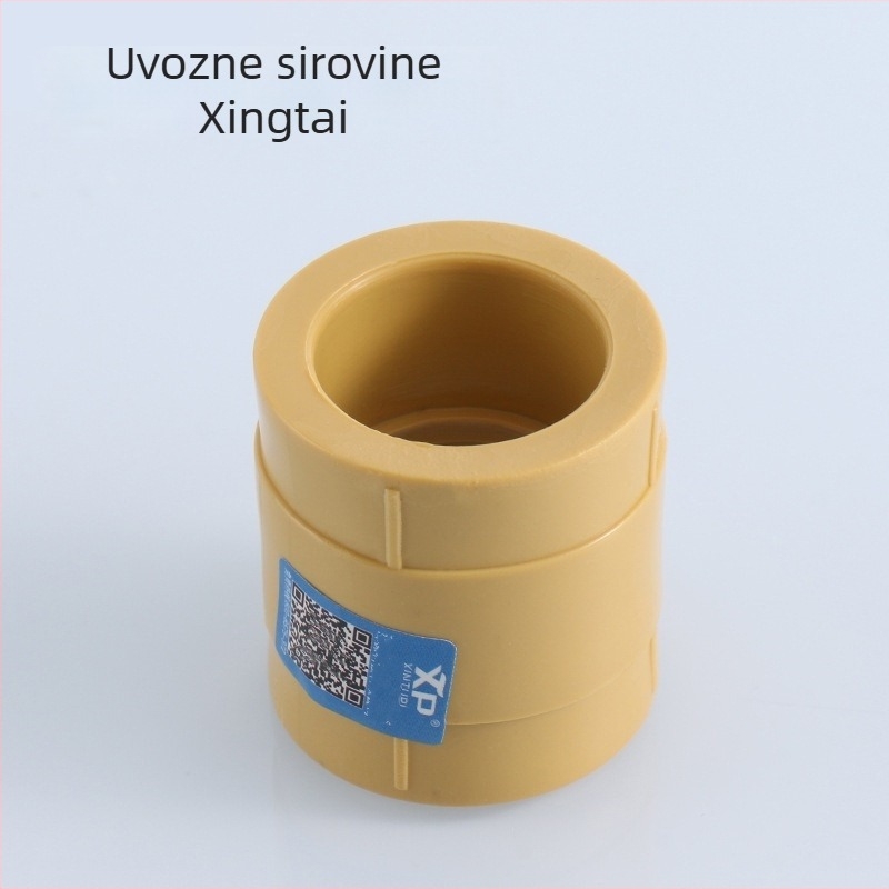 Žuti PPR spojovi za cijevi 1/2-inch i 3/4-inch, isti promjer, straight-through spojnik za kućnu vodovodnu instalaciju