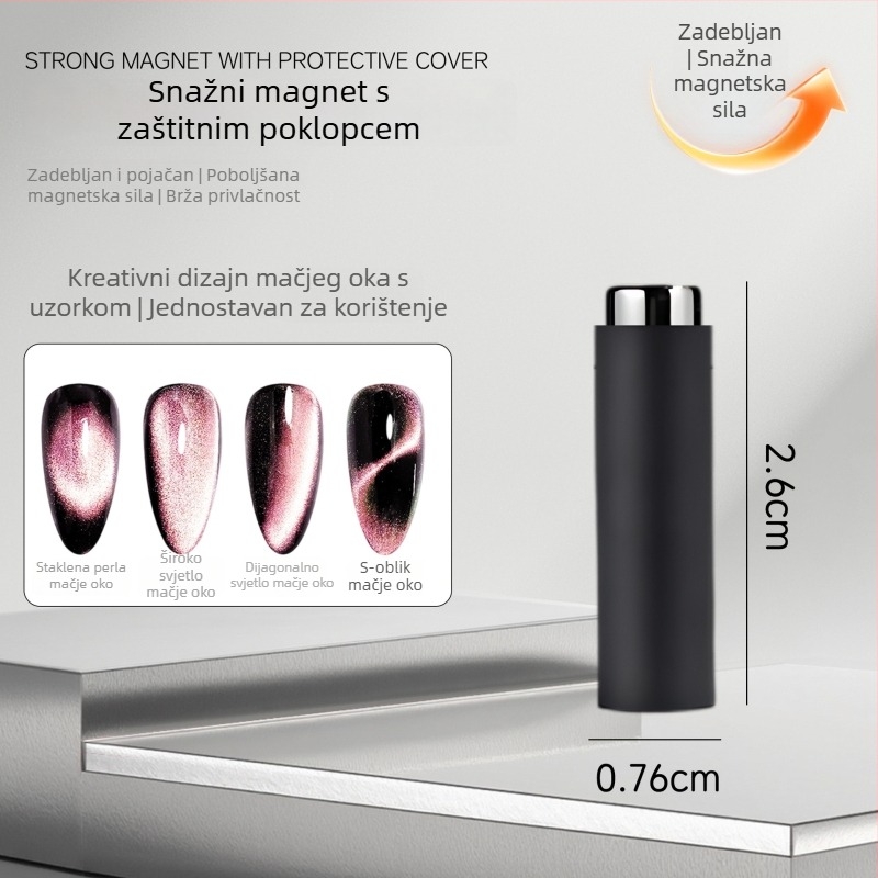 Višenamjenski alat za nokte s cat-eye efektom, zaštitni kućište, cilindrični jak magnet za kreativne uzorke