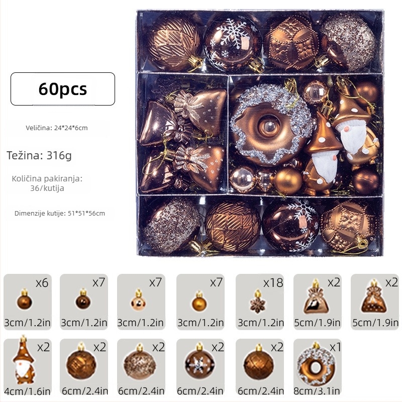 Set božićnih kuglica s poklon kutijom, šareni ukrasi za božićno drvce