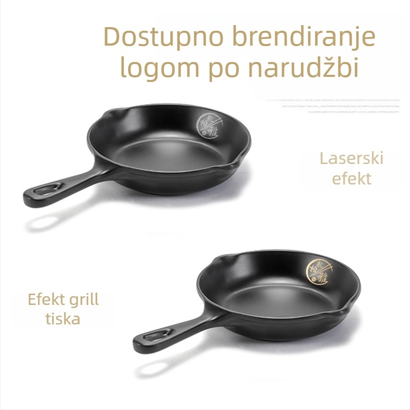 Crni melamin tanjur s držalom za vruću posudu i roštilj, ravni tanjur za rižu s mat završnom površinom, za restorane