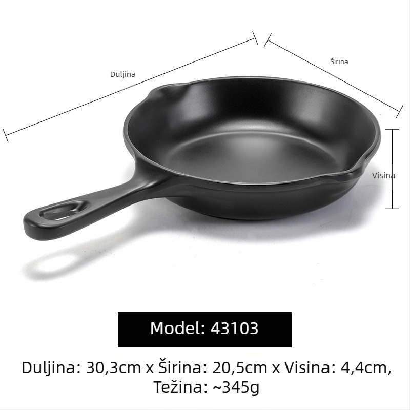Crni melamin tanjur s držalom za vruću posudu i roštilj, ravni tanjur za rižu s mat završnom površinom, za restorane