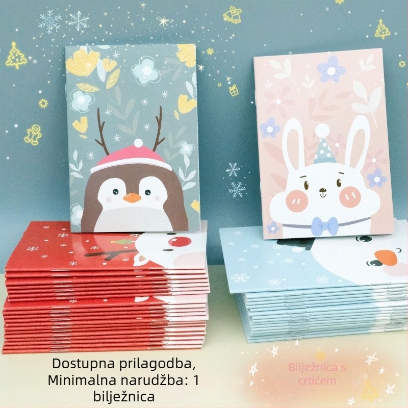 Božićni slatka mali bilježnica, džepni format, papirnati omot, bež offset papir, 1–50 stranica, kawaii stil (japanski/korejski)