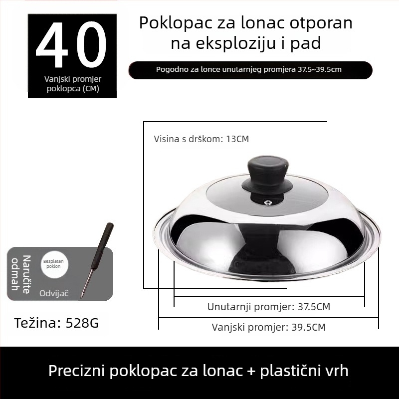 Prozirni poklopac od nehrđajućeg čelika za lonac, kružno stakleno veko za paru s držalom