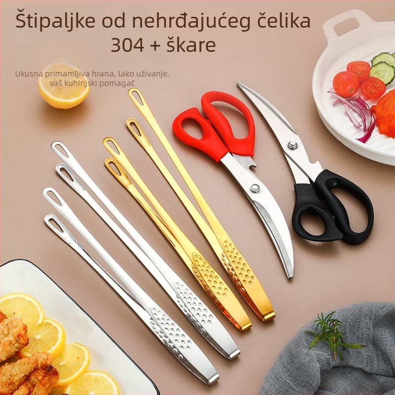 Barbecue klips od 304 nehrđajućeg čelika uz škare za steak — višestruka upotreba, protuklizno, otporno na hrđu, zaštita od opeklina